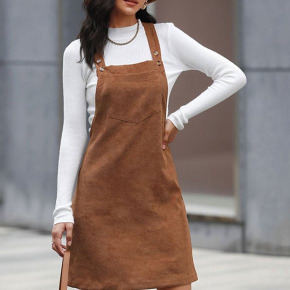 Corduroy Mini Overall Dress with Pocket - Picture 3 of 4